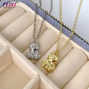 FOXI wholesale Thailand hot sell fashion earrings Cute Design brass Bear Simple Style Pendant Choker Necklace for Women