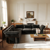 Canapé modulaire en forme de L de style italien léger et luxueux VOXHOME, tissu bouclé, accoudoirs mobiles, ensemble de meubles pour salon