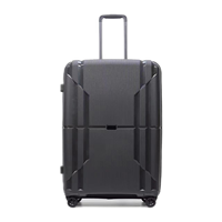 Set Koper PP Custom yang Dapat Diperluas, Roda Ganda, Kunci TSA, Warna Hitam, dengan Pegangan Lunak