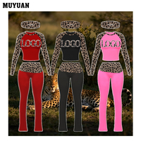 Ensemble de survêtement 2 pièces imprimé guépard sauvage avec manches raglan longues et pantalon pleine longueur pour l'été, décontracté, logo personnalisé, coton et élasthanne