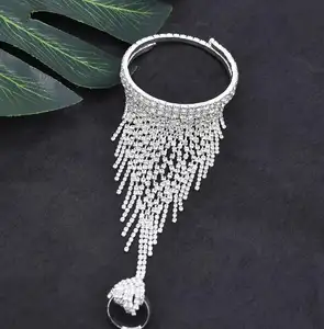 Pulsera de plata de ley con cristales brillantes, joyería nupcial