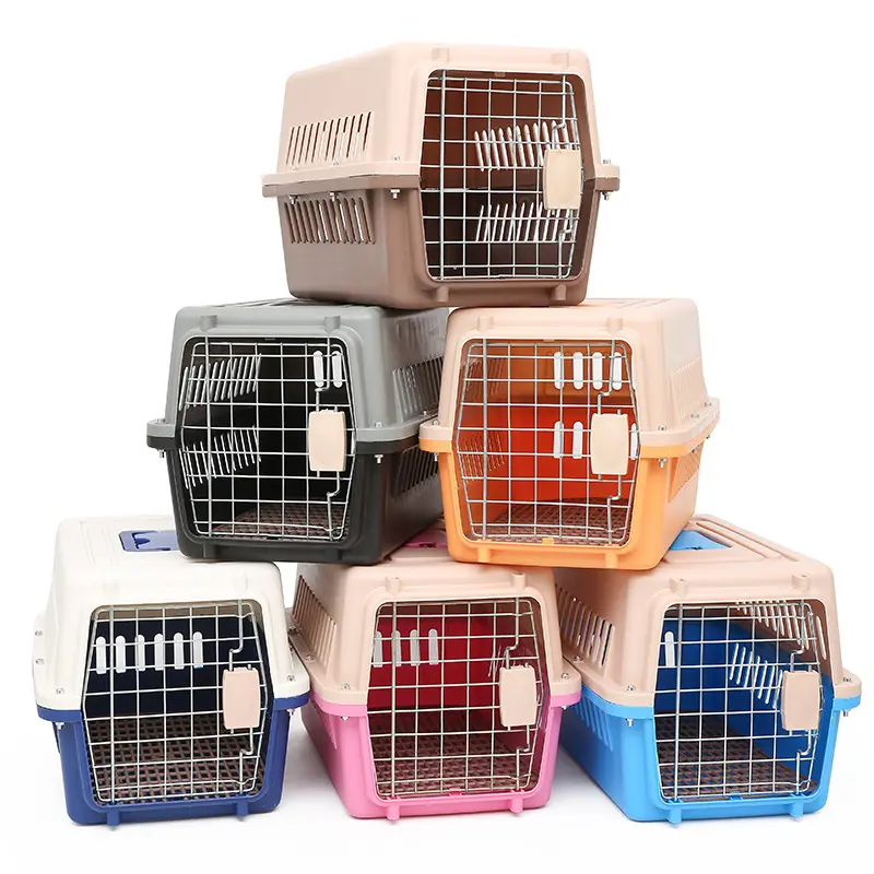 Cage de transport de voyage pour petit animal de compagnie, cage de transport pour animaux de compagnie en plastique avec roues, cage pour chiens, chenils en métal, emballage personnalisé