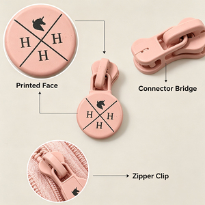 Tirant de fermeture éclair rond rose imprimé avec logo HH en alliage pour sacs, pochettes, portefeuilles et accessoires quotidiens - Product Image 5