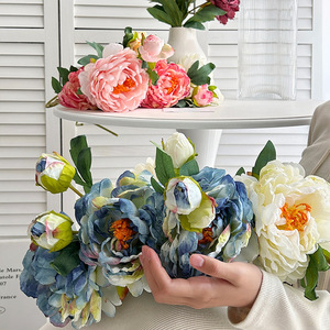 Artificial Peony Flowers <b>Silk</b> High Simulation White Blue Wedding Home Decor Photography Props - Product Image 2