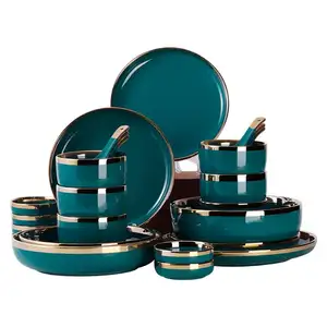 Factory Luxury European Arabic Western Color Glaze Gold Edge Porcelain Dinnerware Sets Ceramic Dinner Set