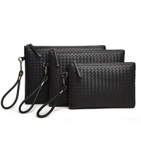 Pochette en Cuir Tressé Homme, Portefeuille Souple Grande Capacité, Sac d'Épaule Business pour Hommes