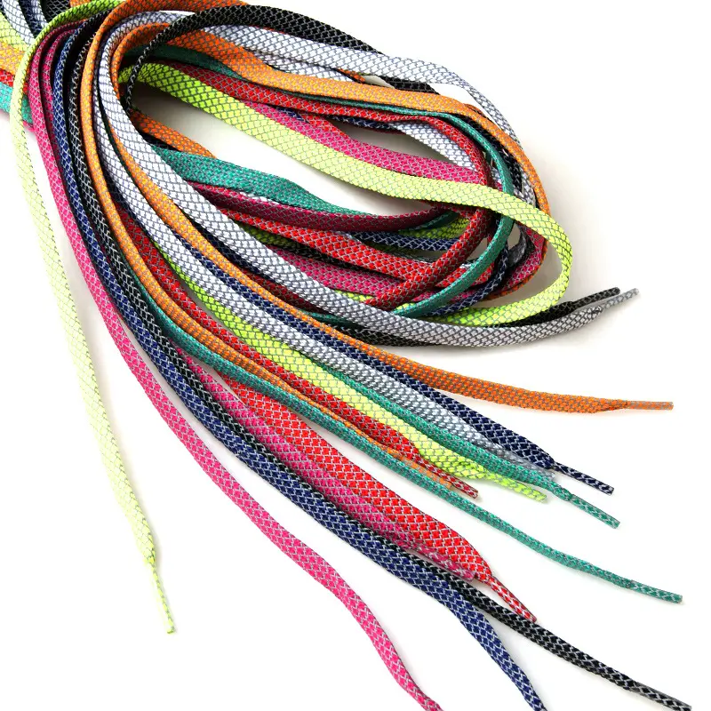 Youki 9 mm wide 0.5-1.8m length multi colors luminous shoelace 3M reflective flat polyester shoelaces for Sneaker casual shoes