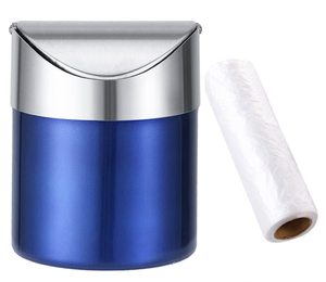 Countertop chải thép không gỉ Swing Bìa bảng <span class=keywords><strong>mini</strong></span> Thùng rác có thể thiết lập với túi rác, 1.5 lít trong 5 màu sắc của màu xanh, Thùng rác có thể - Product Image 1