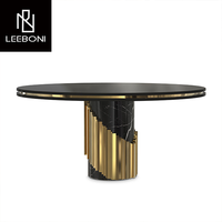 Ensemble de tables rondes de salle à manger de luxe léger avec plateau en marbre naturel et pieds en acier inoxydable, 6 chaises