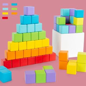 Cubes Counting Square Colorful Wooden <b>Building</b> <b>Blocks</b> Stacking Game - Product Image 6