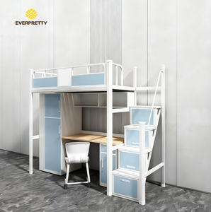 Lit superposé robuste en métal pour dortoir scolaire, chambre d'étudiant, mobilier de dortoir, lit mezzanine pour enfants et adultes avec échelle, bureau et chaise - Product Image 3