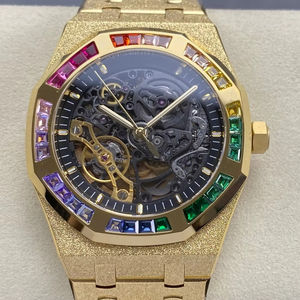 Montre de luxe pour plongeurs, qualité supérieure, étanche, mécanique, Audemars, 41 mm, mouvement THB Factory 3132, 15412, squelette en or avec pierres précieuses - Product Image 1