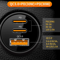 Chargeur de voiture USB C 30W PD double PD QC3.0, bloc de charge rapide, adaptateur secteur pour prise allume-cigare