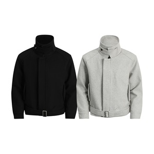 Old Money Style <strong>Men's</strong> <strong>Wool</strong> Blend Jacket Biker Jacket Stand Collar Short Woolen <strong>Coat</strong> Vintage Belted Hem Warm Winter Outwear - Product Image 2