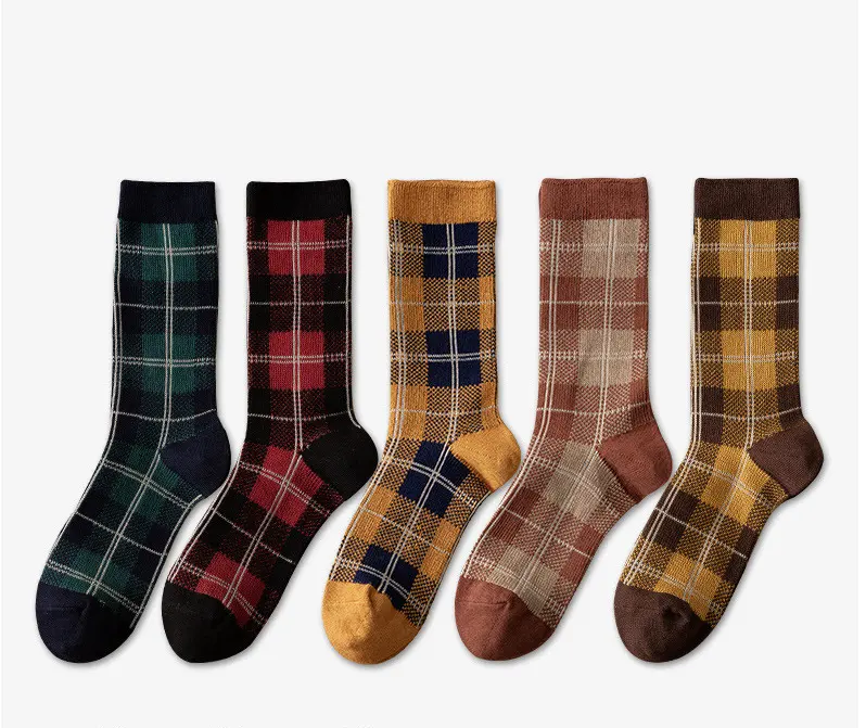 British winter vintage fashion check slouch sock logo personalizzato