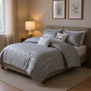 Juego de Edredón con Estampado Metálico, 4 Piezas, Poliéster, Juego de Ropa de Cama para el Hogar - Product Image 2