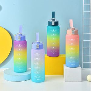 Gradient Color Matte <b>Drinking</b> Cup Bpa Free Sports Fitness <b>Plastic</b> Water Bottle With Motivational Time Mark & Filter Student Gift - Product Image 1