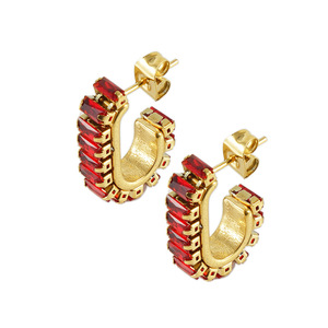 ZOGXIN Geometric U Shape Rhinestone <b>Stud</b> Earrings 18K Plated <b>Titanium</b> Steel For Women Party Jewelry - Product Image 5