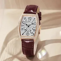 REBIRTH D034 Jam Tangan Quartz Unisex Berlian Tali Kulit Casing Aloi Tampilan Analog Tali 18mm Kaca Kristal 30mm Untuk Bisnis