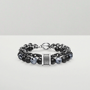 Bracelet en métal perlé avec pierre de <span class=keywords><strong>carte</strong></span> givrée, perles de pierre œil de tigre et perles de lave, chaîne noire pour homme - Product Image 1