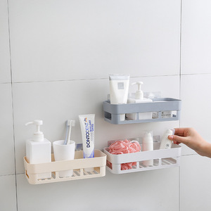 Wall Mounted Bathroom Storage Rack Suction Cup Rectangular Durable White Beige Gray 1 Layer Shower Organizer - Product Image 3