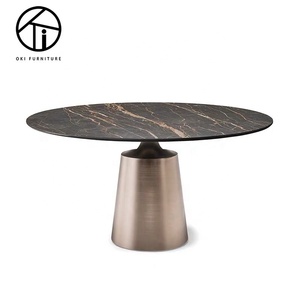 Mobili da sala da pranzo moderni in stile italiano di lusso Set da tavolo da pranzo con gamba in metallo nero rotondo in marmo e 6 sedie - Product Image 5