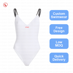 Traje de Baño Personalizado Blanco de Una Pieza, Escote Profundo en V, Espalda Descubierta, Tejido de Punto, Spandex, Poliéster, Ajustado, Secado Rápido, Estilo Mini - Product Image 4