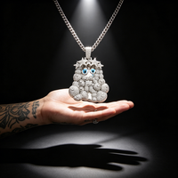 Moissanita Hip Hop Plata 925, Joyería Bling Bling Exquisita Hecha a Mano, con Diseño de Corona de Espinas y Cara Triste 3D, Estilo Urbano, Pasa la Prueba del Detector