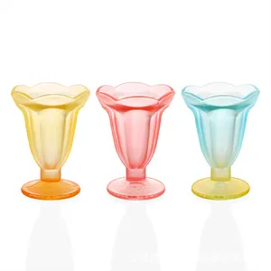 卸売ファッションレトロモーデンフロストカラーガラスフラワーアイスクリームカップデザートカップボトルワイングラスカップ