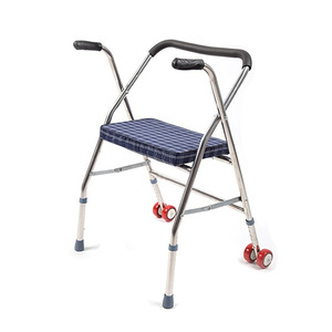 Aluminum Alloy <b>Walker</b> With Seat And Wheels For <b>Elderly</b> Lightweight Folding Mobility Aid - Product Image 1