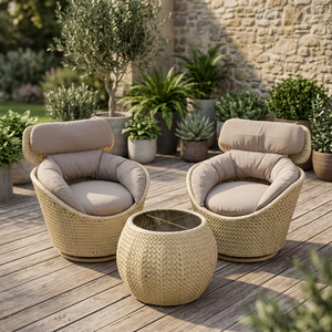 Rattan <b>Garden</b> <b>Set</b> <b>2</b> <b>Seater</b> Chairs With Round Coffee Table Outdoor Furniture Contemporary Design Comfortable Cushions - Product Image 6