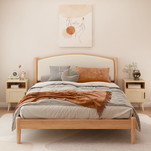 Rattan Nightstand With Door Open <b>Shelf</b> Solid Wood Legs Bedroom Side Table Accent End Table - Product Image 4