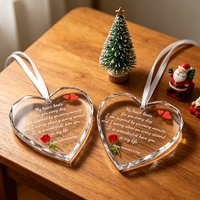 Ornement de Noël DIY en cristal transparent en forme de cœur, à suspendre, pour impression UV, pendentif souvenir, décoration en forme de cœur en cristal