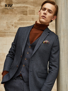 Costumes pour hommes 2 pièces, veste et pantalon, ensemble à simple boutonnage, costumes formels pour mariage et affaires pour hommes - Product Image 6