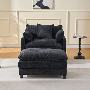 Kursi Sofa Tunggal Mewah Kain Chenille Modern Abu-abu Tua dengan Sandaran Kaki, Kursi Santai yang Nyaman dan Dapat Diperpanjang untuk Ruang Tamu dan Kamar Tidur - Product Image 3