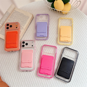 เคสโทรศัพท์มือถือแบบใสพร้อมช่องใส่บัตร สำหรับ iPhone 17 16 15 14 Pro Max  พร้อมแถบกันกระแทกแบบใสและขาตั้งในตัว - Product Image 1