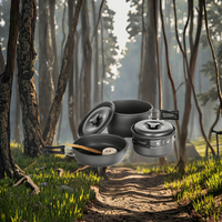 Ensemble de batterie de cuisine en acier inoxydable 304 le plus populaire, léger, pour le camping en plein air, poêle à frire portable, casserole, capacité de 3 à 4 L
