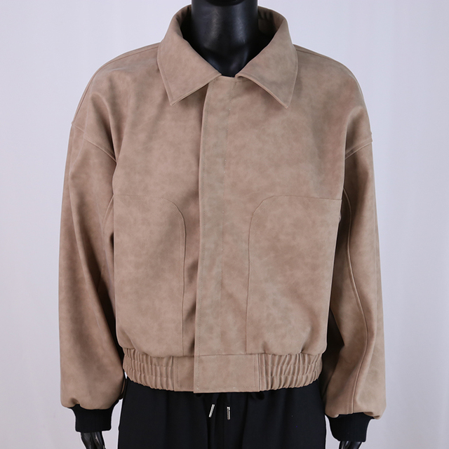 2025 Winter Vintage Oversized Suede Leather Jacket Men Stand Collar Letter Pattern Waterproof Eco-Friendly for