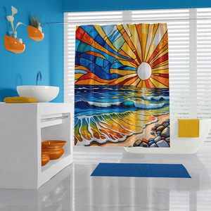Rideau de douche Woyuo Tropical Ocean Beach Sunset, magnifique scène nautique extérieure avec soleil multicolore, vagues et <span class=keywords><strong>surf</strong></span>, coloré - Product Image 5