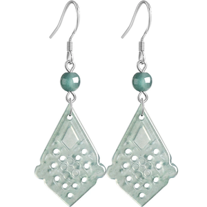 Natural <b>emerald</b> blue water hollow ancient-style earrings, ancient-style S925 silver ice-grade jadeite women's earrings - Product Image 2