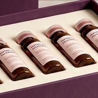 Boîte rigide personnalisée avec couvercle et base en prunier pour flacons de peptides, 6 flacons, avec logo estampé à chaud sur éponge, papier spécial, soins personnels
