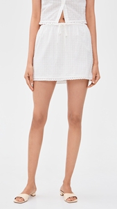 Women's <b>White</b> A-Line <b>Mini</b> <b>Skirt</b> With <b>Ruffles</b> Embroidered Hollow Dot Pattern Summer Style Natural Waistline Breathable Design - Product Image 3