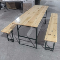 Ensemble table et banc pliables en bois de sapin massif avec support métallique renforcé pour l'extérieur, le jardin, la terrasse, le restaurant