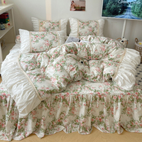 Baumwoll-Bettwäsche Rüschen-Bettbezug-Set Blumendruck Romantischer Prinzessinnen-Stil Spitzen-Bettwäsche-Set mit Rüschen und Reißverschluss