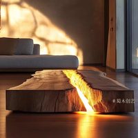 Table basse en bois massif craquelé, style Wabi-Sabi chinois, avec pilier carré unique en bloc de bois entier, pour salon et salle de thé