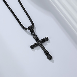 Cross-border retro-style stainless steel <b>chain</b> cross necklace for men, niche <b>titanium</b> steel pendant sweater <b>chain</b> jewelry. - Product Image 4