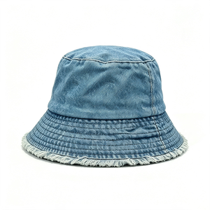 Chapeau Bob en Jean Délavé 100% Coton Unisexe à Bord Brut Effiloché Large Bord Style Vintage Vieilli Protection UV Extérieur - Product Image 5