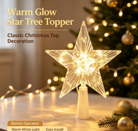 Adorno de Estrella para Árbol de Navidad, con Luces LED Cálidas, Funciona con Pilas, Estrella Iluminada para la Punta del Árbol, Decoración Navideña para Interiores del Hogar