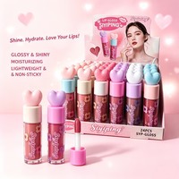 Collection de 24 gloss à lèvres en forme de cœur, gloss hydratant brillant, teinte à lèvres légère et non collante, cosmétique mignon