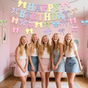 Nouveau coloré rose arc papier écologique <span class=keywords><strong>joyeux</strong></span> <span class=keywords><strong>anniversaire</strong></span> fête bannière décoration ensemble spirale fille fournitures - Product Image 6